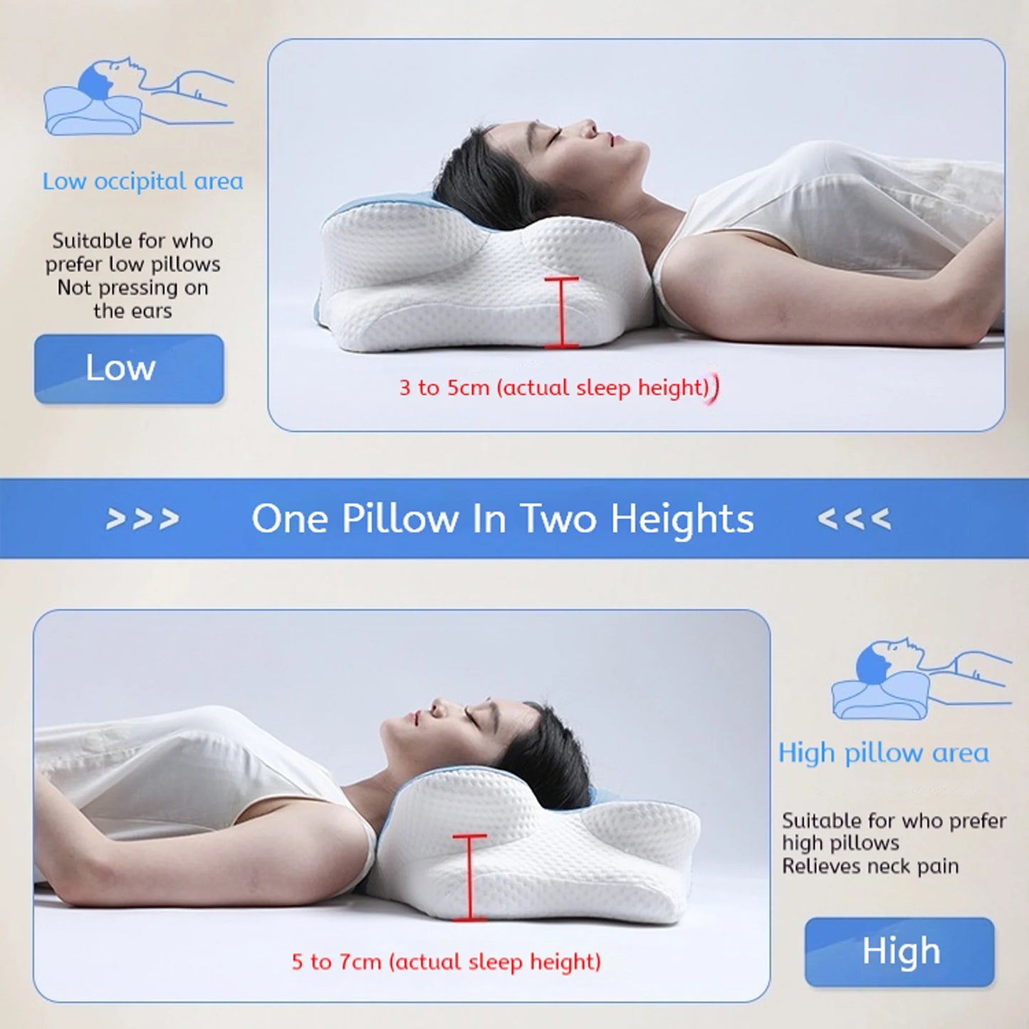 Onekawa Memory Foam Pillows, Pain Relief Cervical Neck Support Pillow for Sleeping, Hollow Design Odorless Pillows for Side Back Sleepers