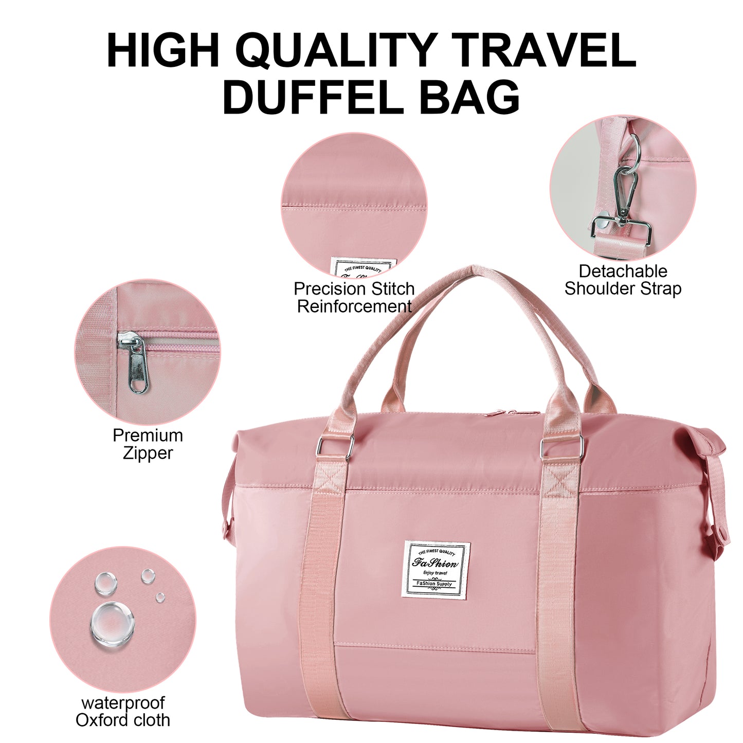 WANALIT Duffel Bag for Women & Men Weekender Overnight Gym Bag with Wet-Dry Compartment Carry-On Travel Essentials, Toiletry Organizer & Trolley Sleeve-Pink