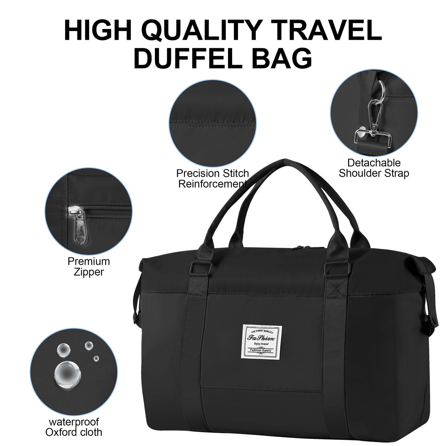 WANALIT Duffel Bag for Women & Men Weekender Overnight Gym Bag with Wet-Dry Compartment Carry-On Travel Essentials, Toiletry Organizer & Trolley Sleeve-Black