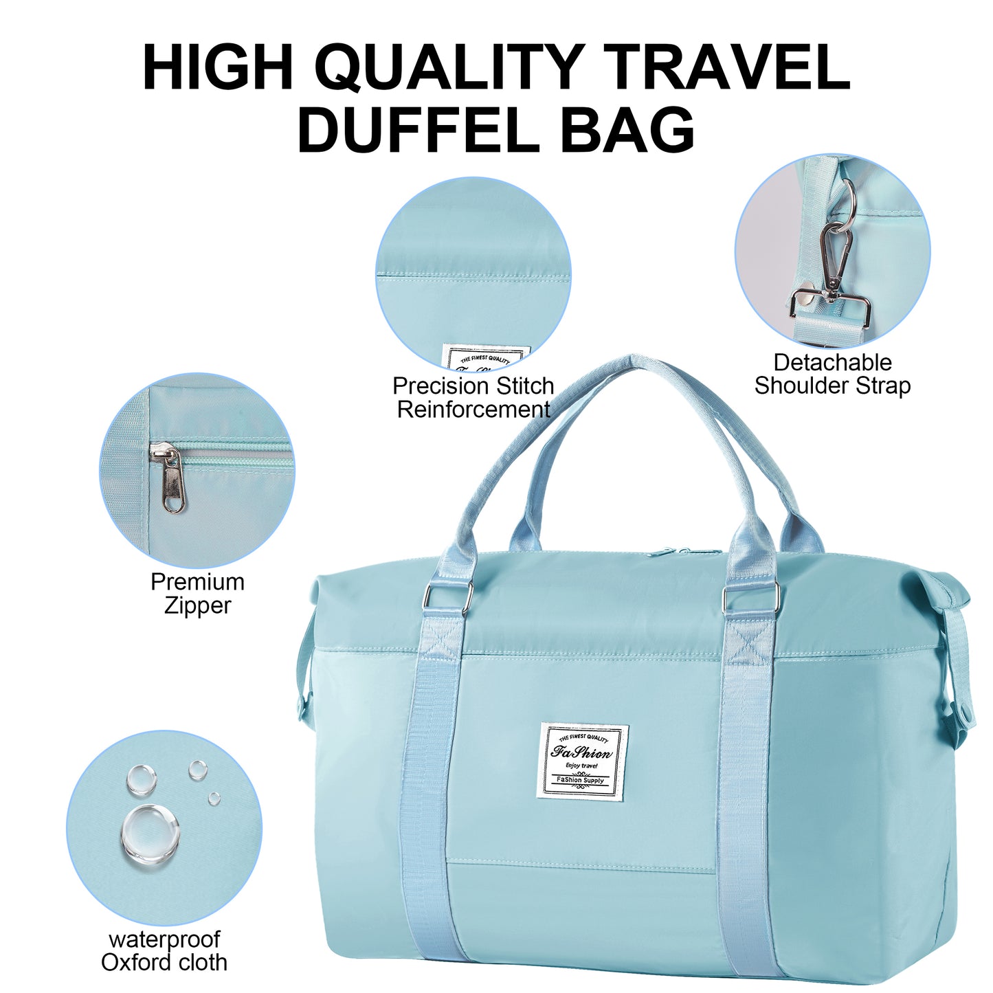 WANALIT Duffel Bag for Women & Men Weekender Overnight Gym Bag with Wet-Dry Compartment Carry-On Travel Essentials, Toiletry Organizer & Trolley Sleeve-Blue