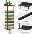 Onekawa Wall Towel Rack, 16-30inches Adjustable Towel Storage for Bathroom Wall Mounted, Metal Towel Holder with Hooks,Black
