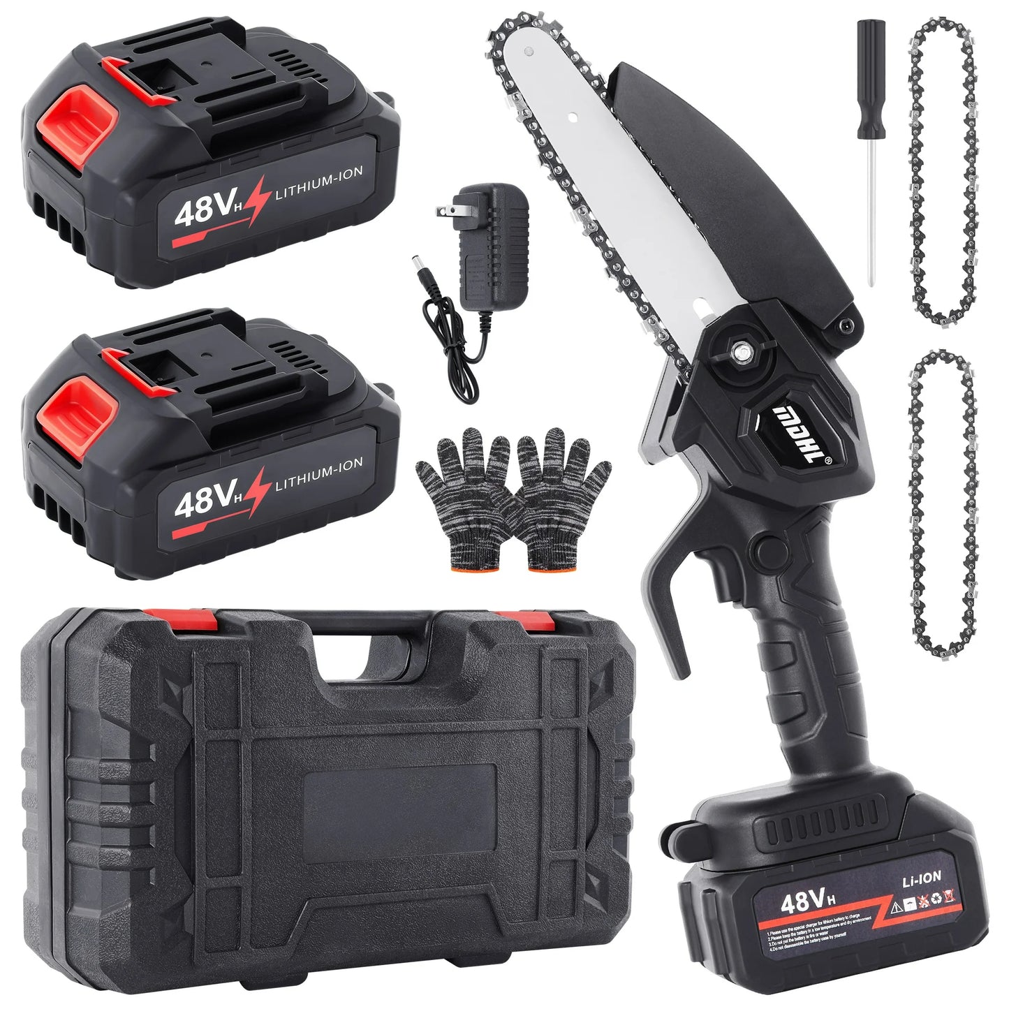 Onekawa Mini Chainsaw, Cordless 6-inch Handheld Electric Power Chain Saw with 2 Batteries, for Wood Cutting/Tree Trimming/Courtyard Garden