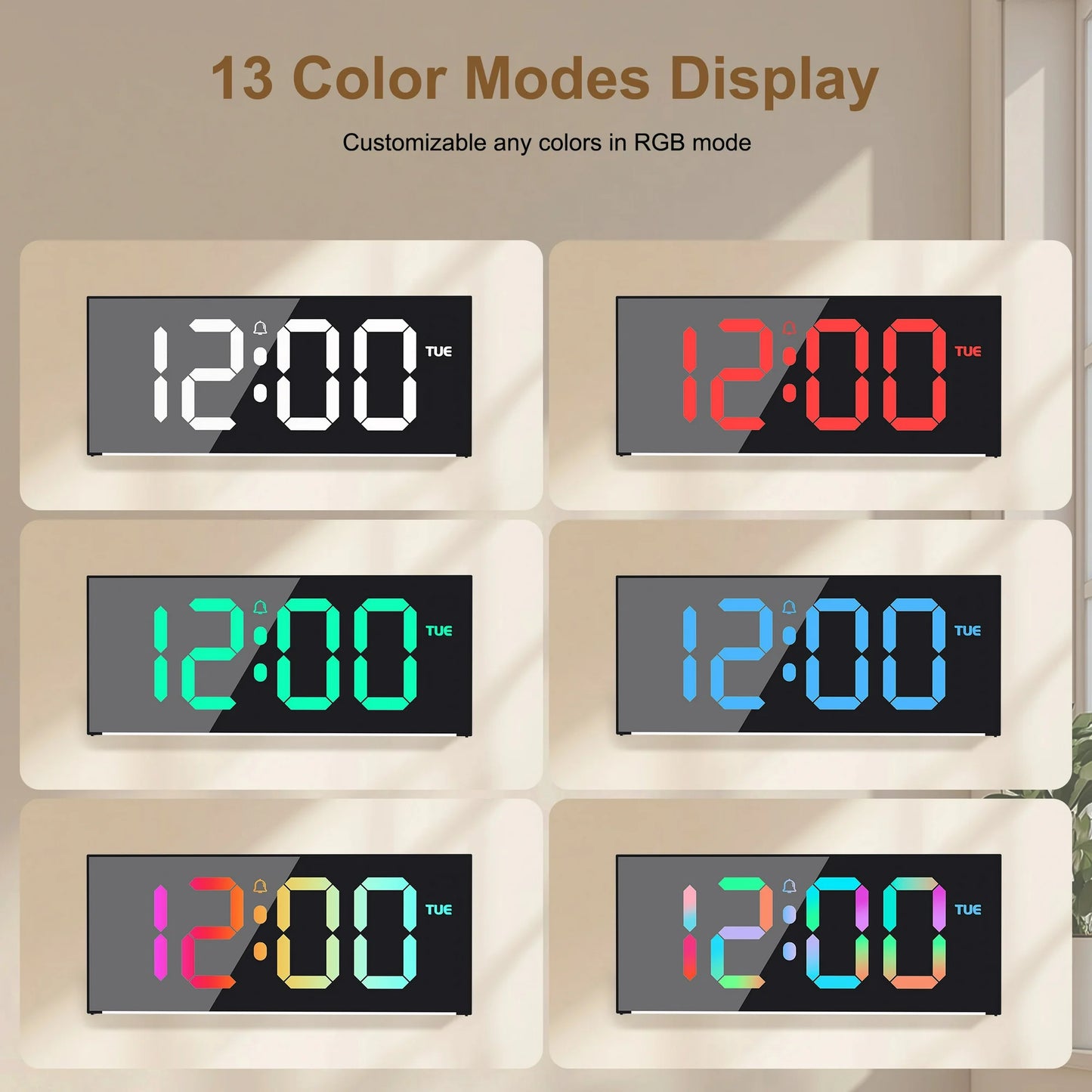 Onekawa Large Digital Wall Clock,LED Alarm Clocks with Calendar and Remote Controls,Black