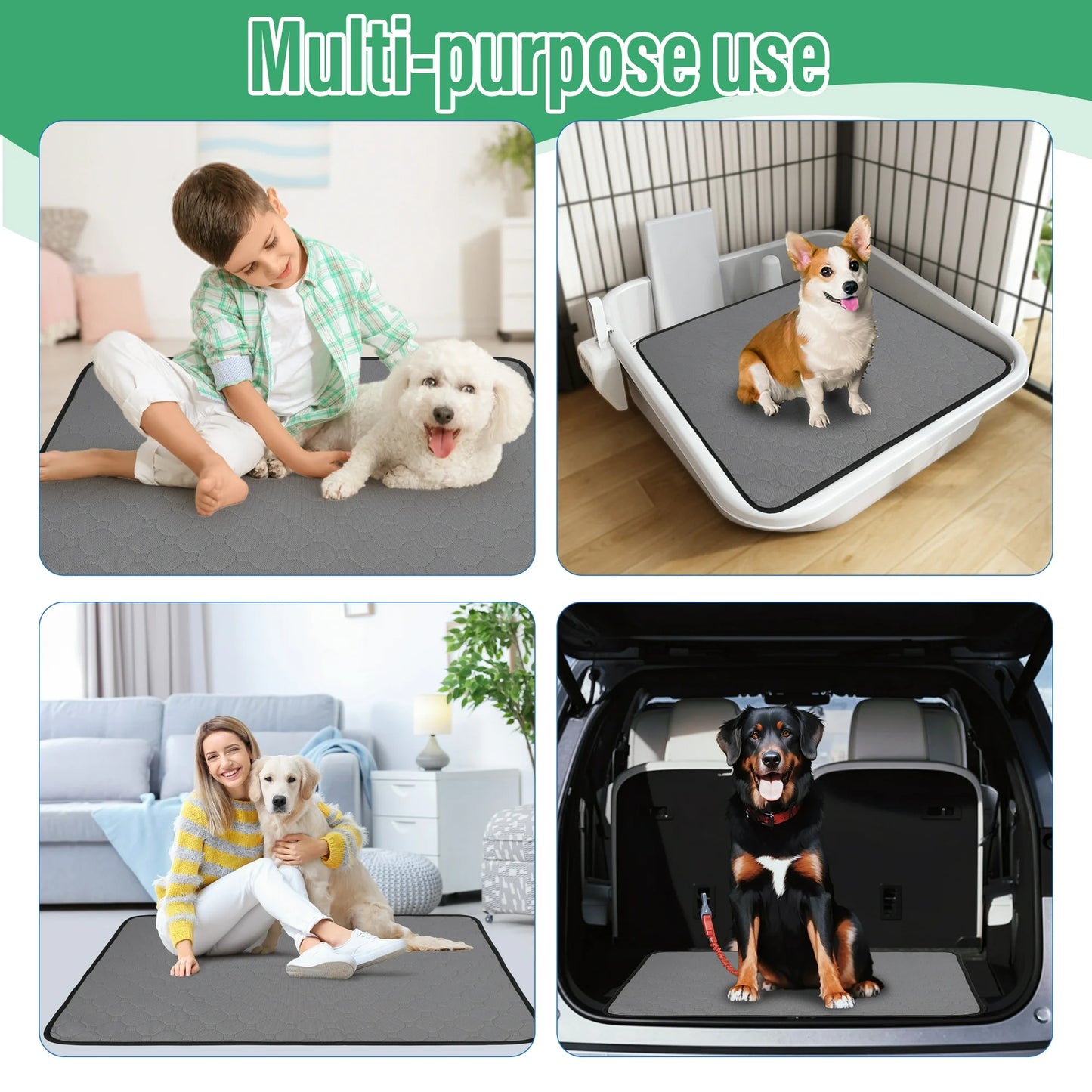 Onekawa Reusable Pee Pads for Dogs,Dogs Waterproof Puppy Potty Training Pee Pad,Washable Pee Pads for Dogs,Grey, 28'' x 20''