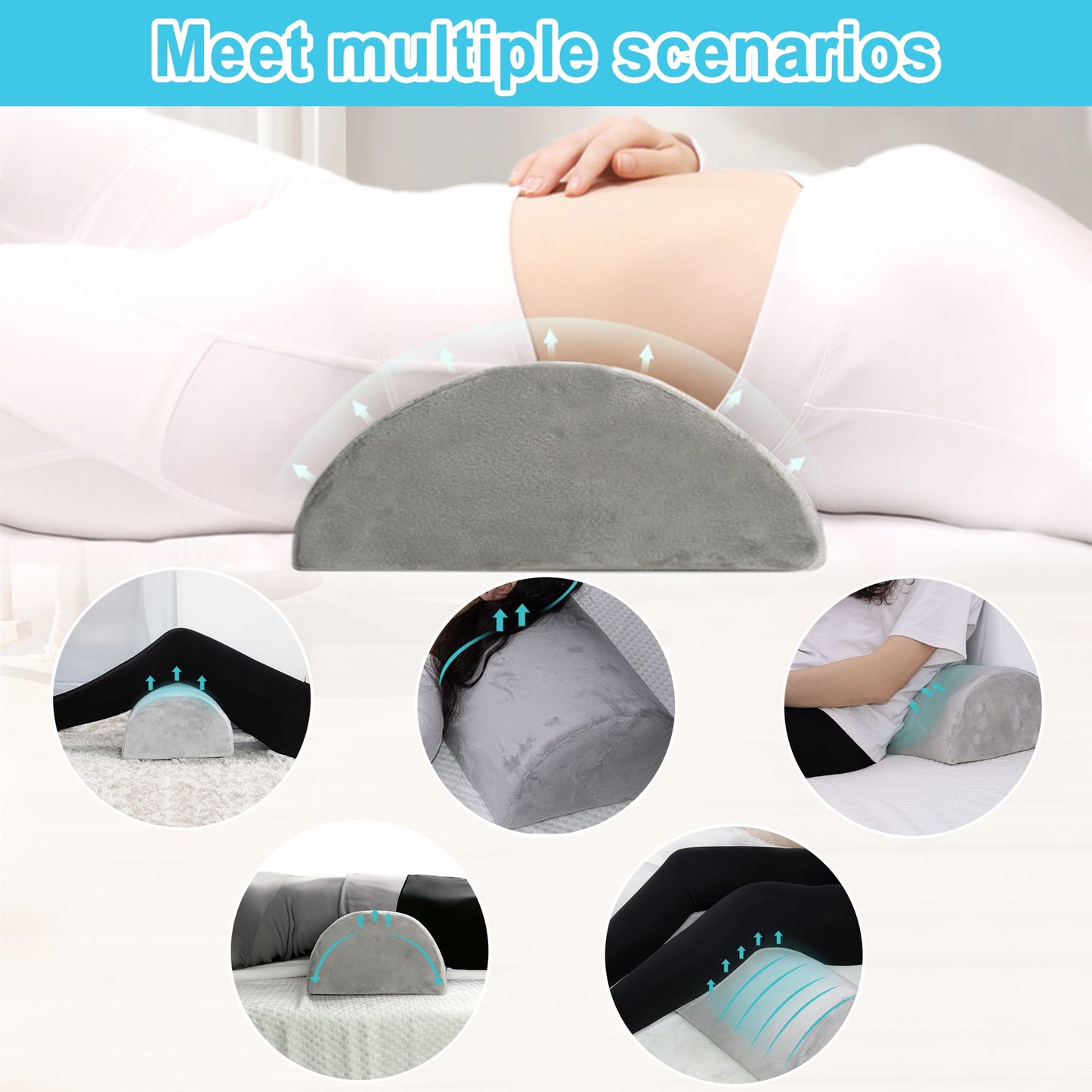 Onekawa Knee Pillow,Comfortable Pure Memory Foam,Half Moon Bolster Pillow for Legs,Knees, Waist, Back, Neck,Machine Washable Cover, Grey