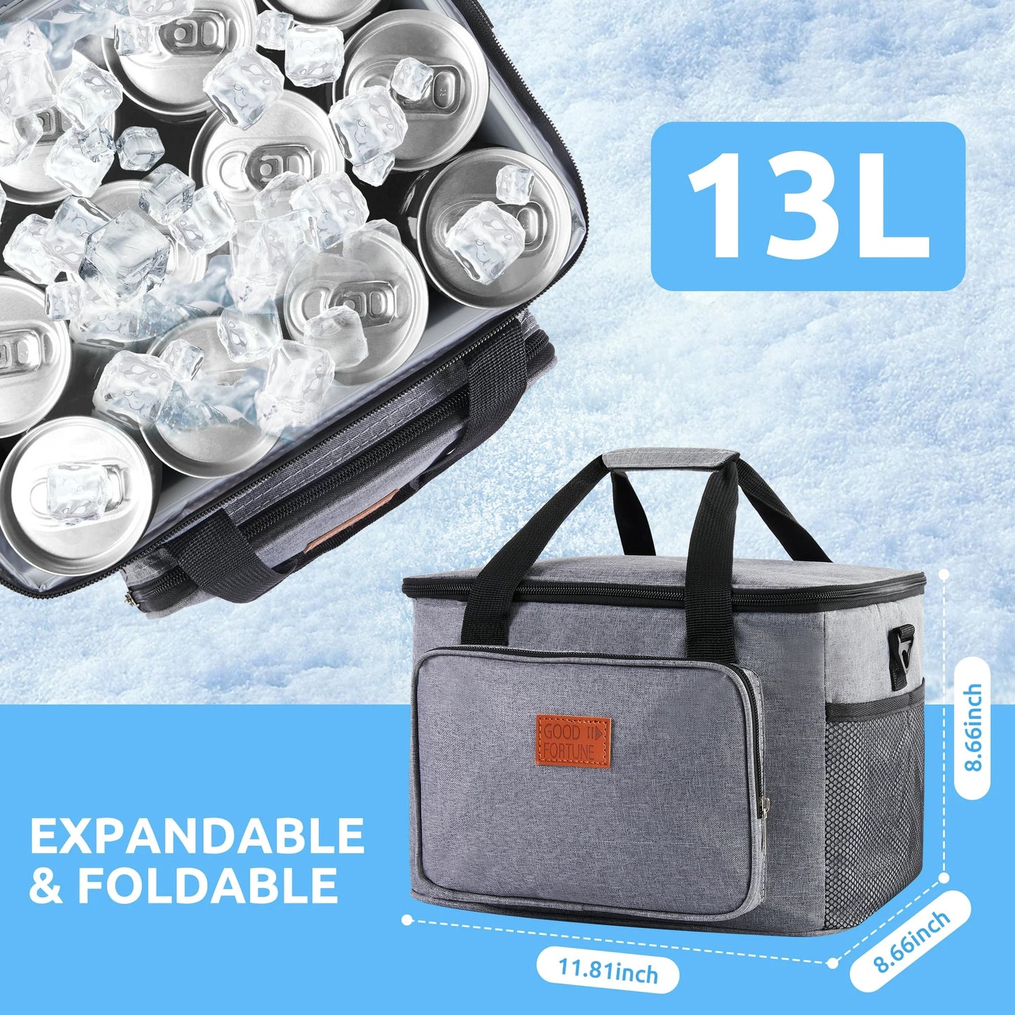 Onekawa Soft Cooler Bag,Collapsible Soft Sided Cooler,Beach Cooler with Multi-Pockets,Large Leakproof Camping Cooler,Portable for Beach,Picnic,travel,work(Grey)