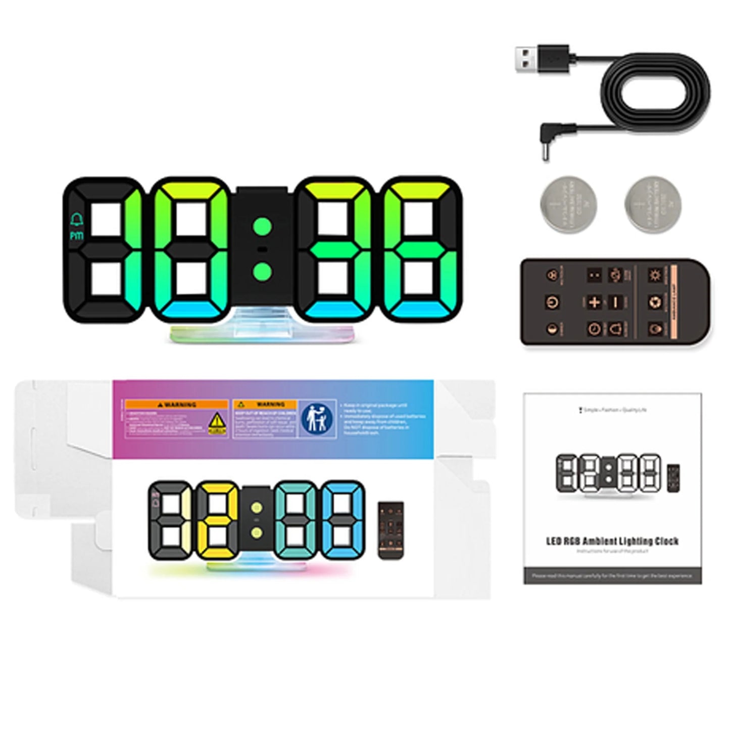 Onekawa Alarm Clock with Remote Control, 9 Inch LED Alarm Clock - Dimmable, Adjustable Brightness, Snooze, Silent Mode, USB Powered, Easy to Read, Modern Digital Clock for Bedroom, Living Room, Offic
