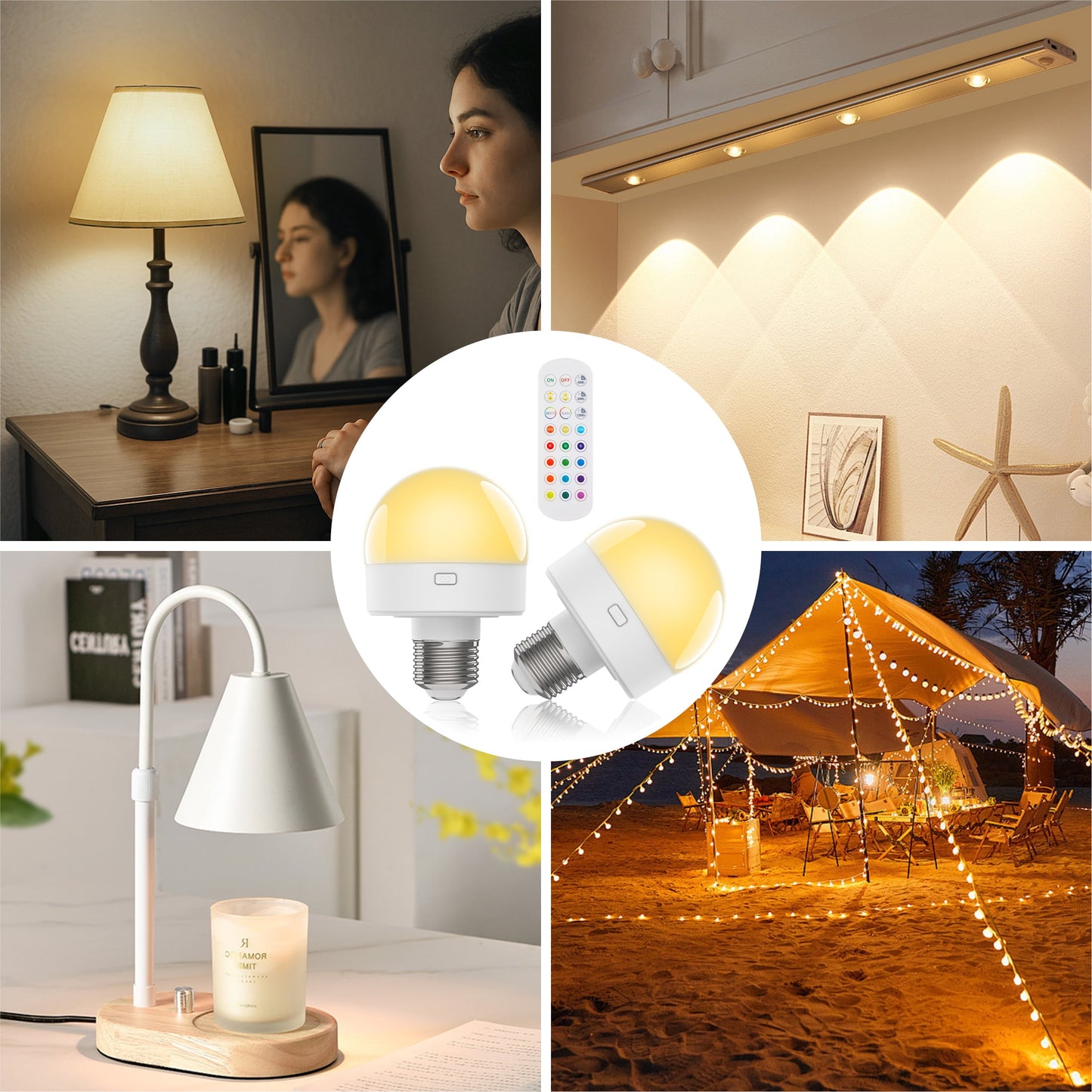 LOFTER-Pro Rechargeable Night Light, Dimmable Remote Control Lamp with 15 Colors & Timer, Adjustable Bedside Light for Bedroom, Bathroom, Hallway (2 Pack)