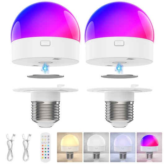 LOFTER-Pro Rechargeable Night Light, Dimmable Remote Control Lamp with 15 Colors & Timer, Adjustable Bedside Light for Bedroom, Bathroom, Hallway (2 Pack)