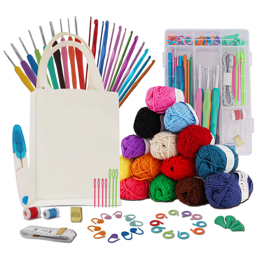 Onekawa 73 PCS Crochet Kit for Beginners - Complete 27 Crochet Starter Kit with Ergonomic Hooks, Yarn Set, Knitting Needles, Storage Bag, Stitch Markers - Ideal DIY Yarn Craft Gift for Adults & Kids