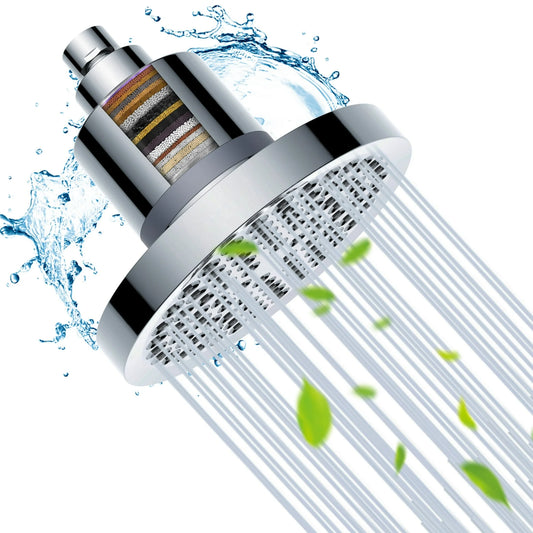 Onekawa Filtered Shower Head Set,20 Stage Shower Filter,igh Output Hard Water Softener Showerhead,6” Round Showerheads,Silver