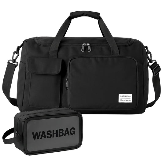Onekawa Sports Duffel Bag 35L for Men & Women -Travel Duffel Bag , Waterproof Gym Bag with Toiletry Bag, Foldable Travel Backpack for Camping, Yoga, Weekend Trips - Black