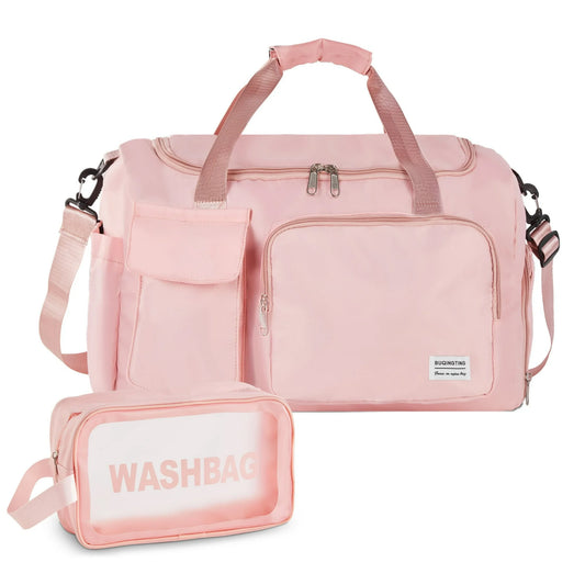 Onekawa Sports Duffel Bag 35L for Men & Women -Travel Duffel Bag , Waterproof Gym Bag with Toiletry Bag, Foldable Travel Backpack for Camping, Yoga, Weekend Trips - Pink
