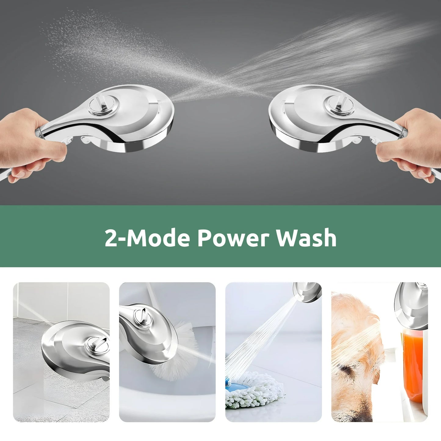 Onekawa Handheld Shower Head, High Pressure Shower Heads with Hose,Filtered Showerhead with Water Stop Button, 10 Spray Modes,Silver