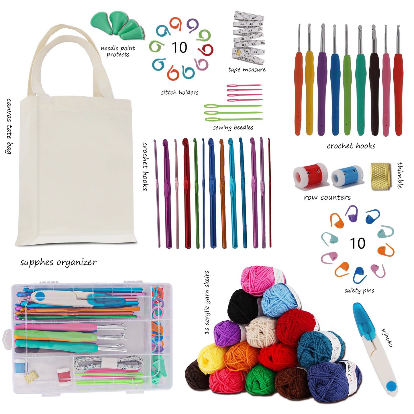 Onekawa 73 PCS Crochet Kit for Beginners - Complete 27 Crochet Starter Kit with Ergonomic Hooks, Yarn Set, Knitting Needles, Storage Bag, Stitch Markers - Ideal DIY Yarn Craft Gift for Adults & Kids