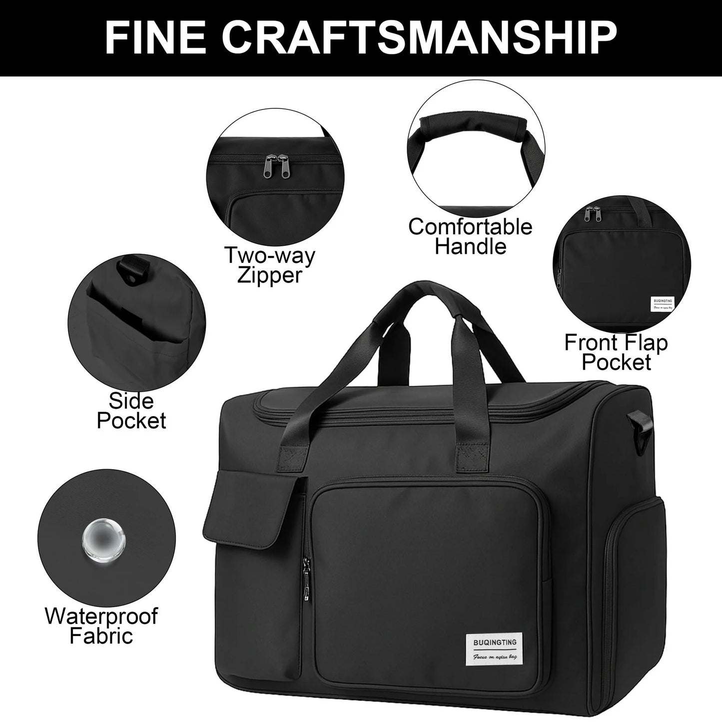 Onekawa Sports Duffel Bag 35L for Men & Women -Travel Duffel Bag , Waterproof Gym Bag with Toiletry Bag, Foldable Travel Backpack for Camping, Yoga, Weekend Trips - Black