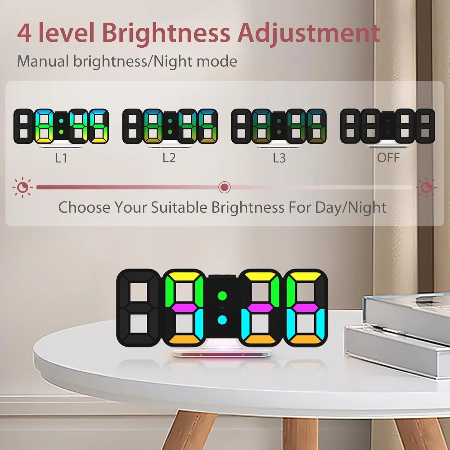 Onekawa Alarm Clock with Remote Control, 9 Inch LED Alarm Clock - Dimmable, Adjustable Brightness, Snooze, Silent Mode, USB Powered, Easy to Read, Modern Digital Clock for Bedroom, Living Room, Offic